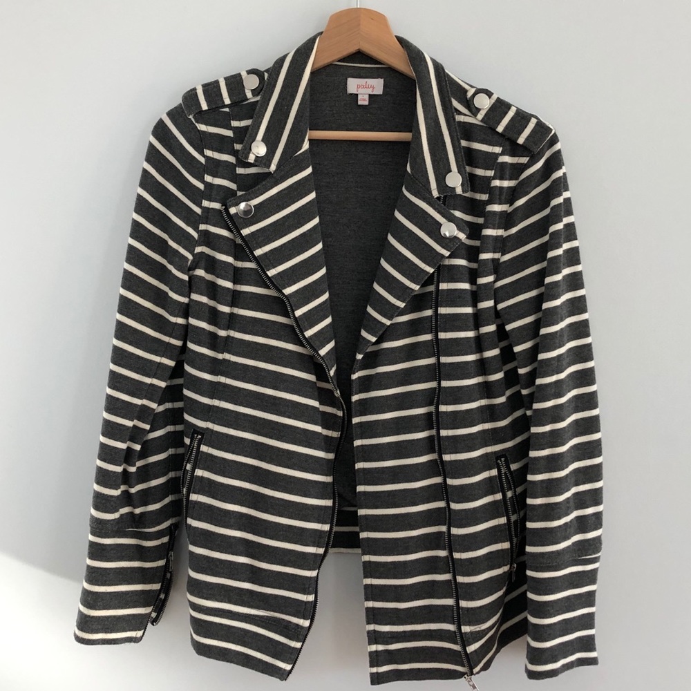 Pixley Gray and White Striped Cotton Moto Jacket